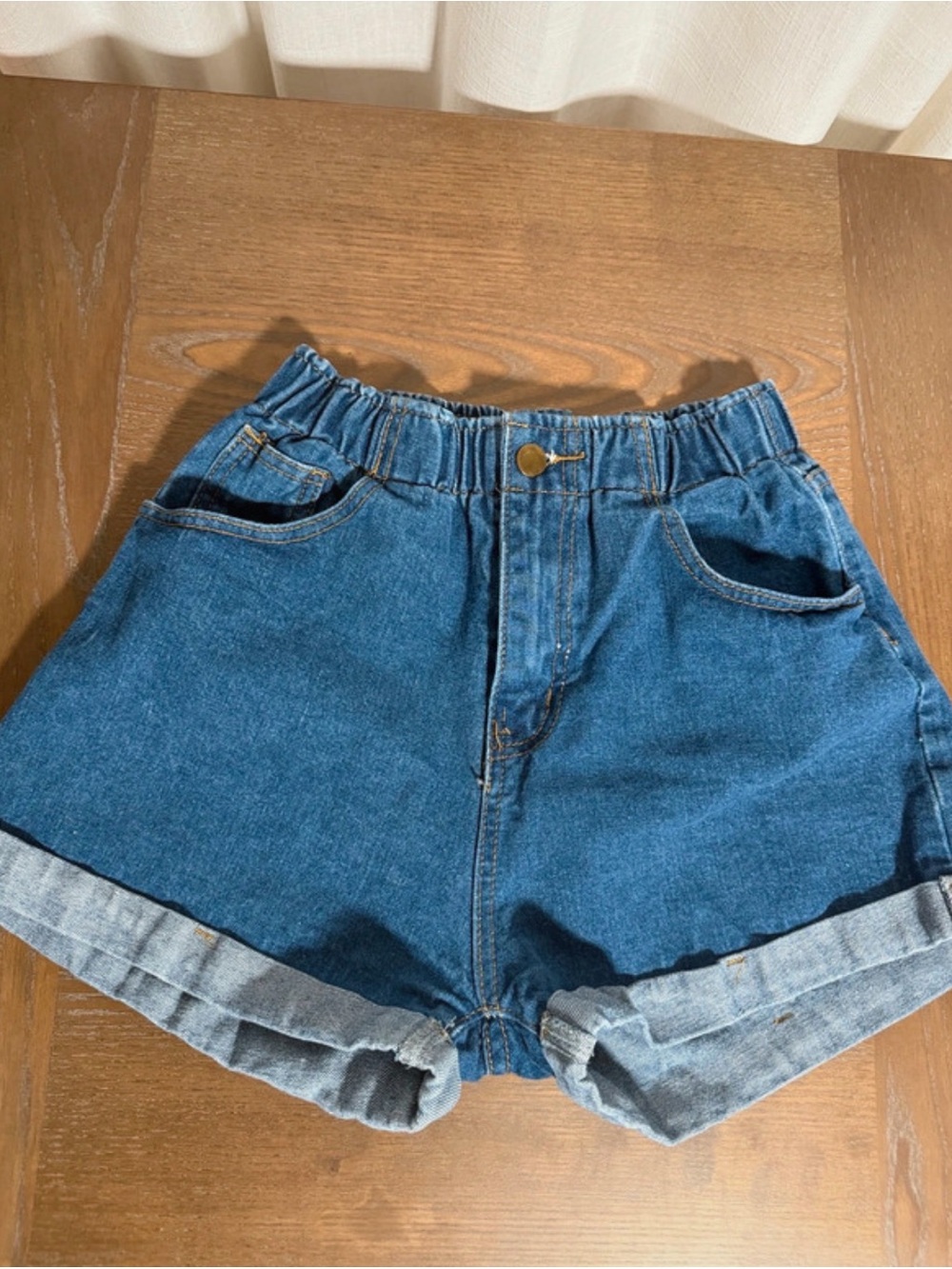 SHEIN Blue High-Waist Rolled Hem Denim Shorts